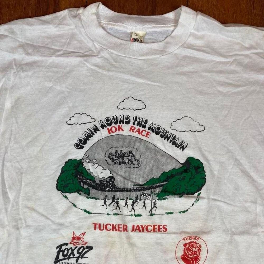 Vintage 1980s Tucker Jaycees 10k Race White Runner T-Shirt